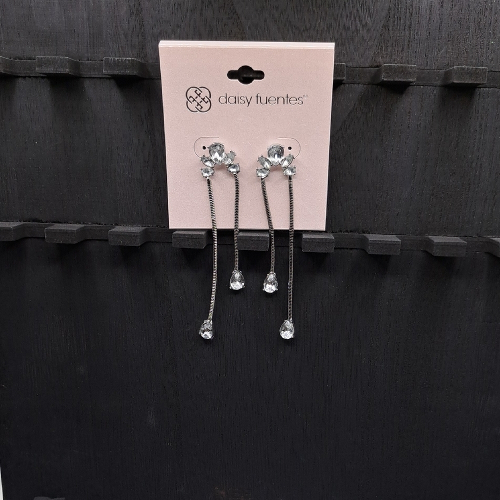 Daisy Fuentes Silver Clear Crystal Linear Drop Earrings